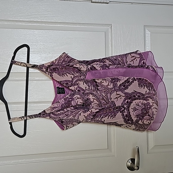 Eyeshadow Women's Chiffon Purple Sequin Paisley Babydoll Tank Size 1X - Picture 1 of 12